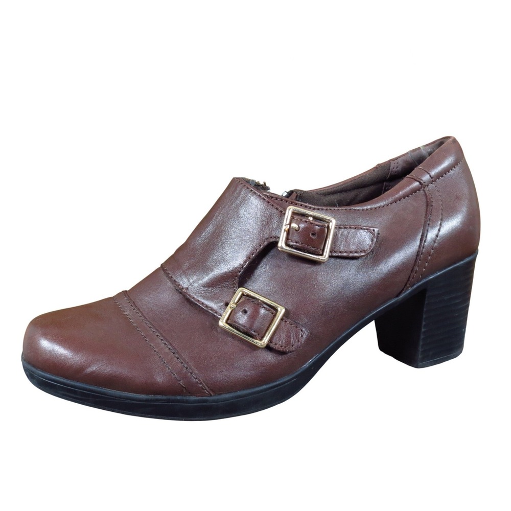 Clarks Women Shootie Ankle Boot 7.5 M Professional Brown‎ Leather Monk Strap